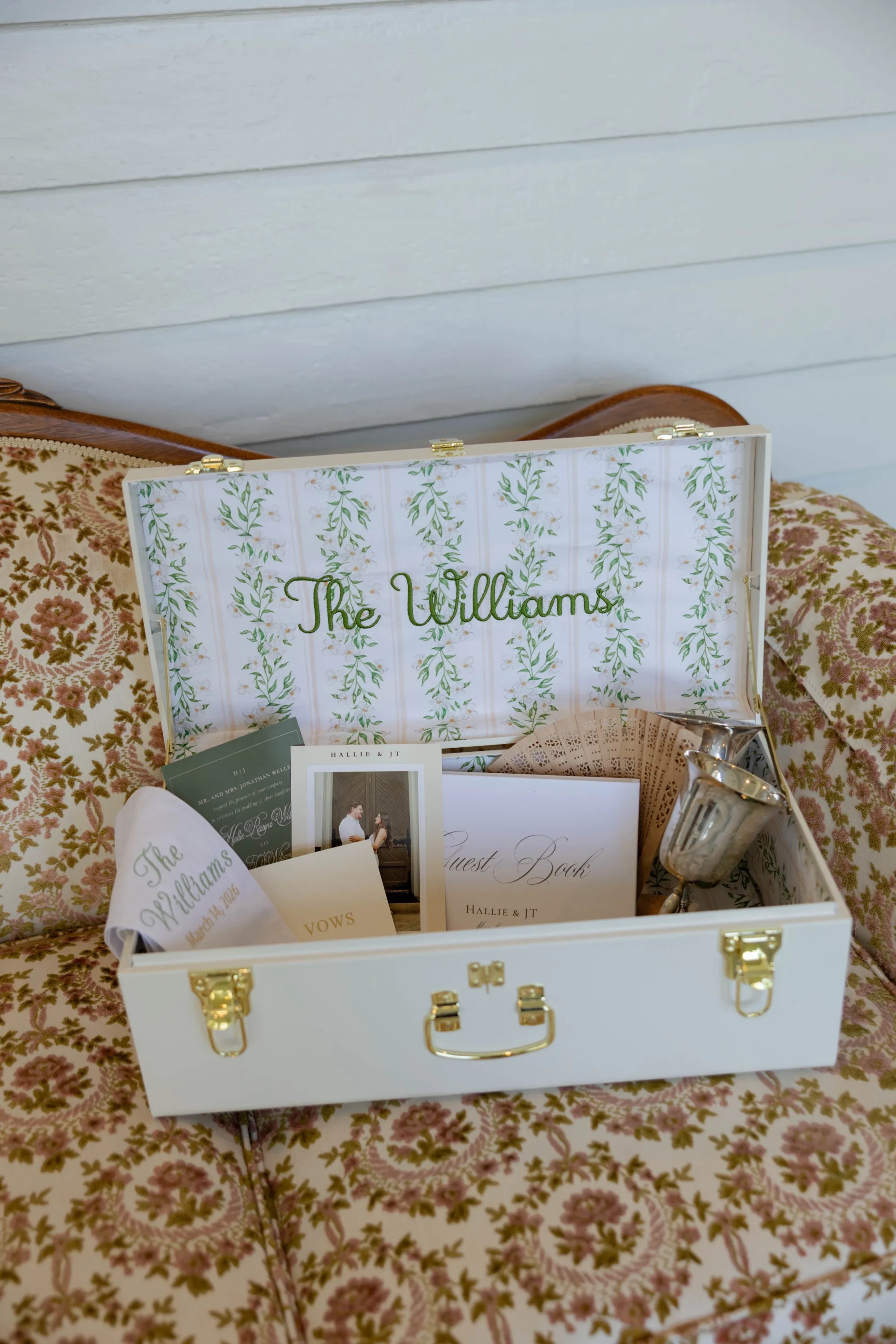 The Williams keepsake box — guest book, invitations, and heirlooms
