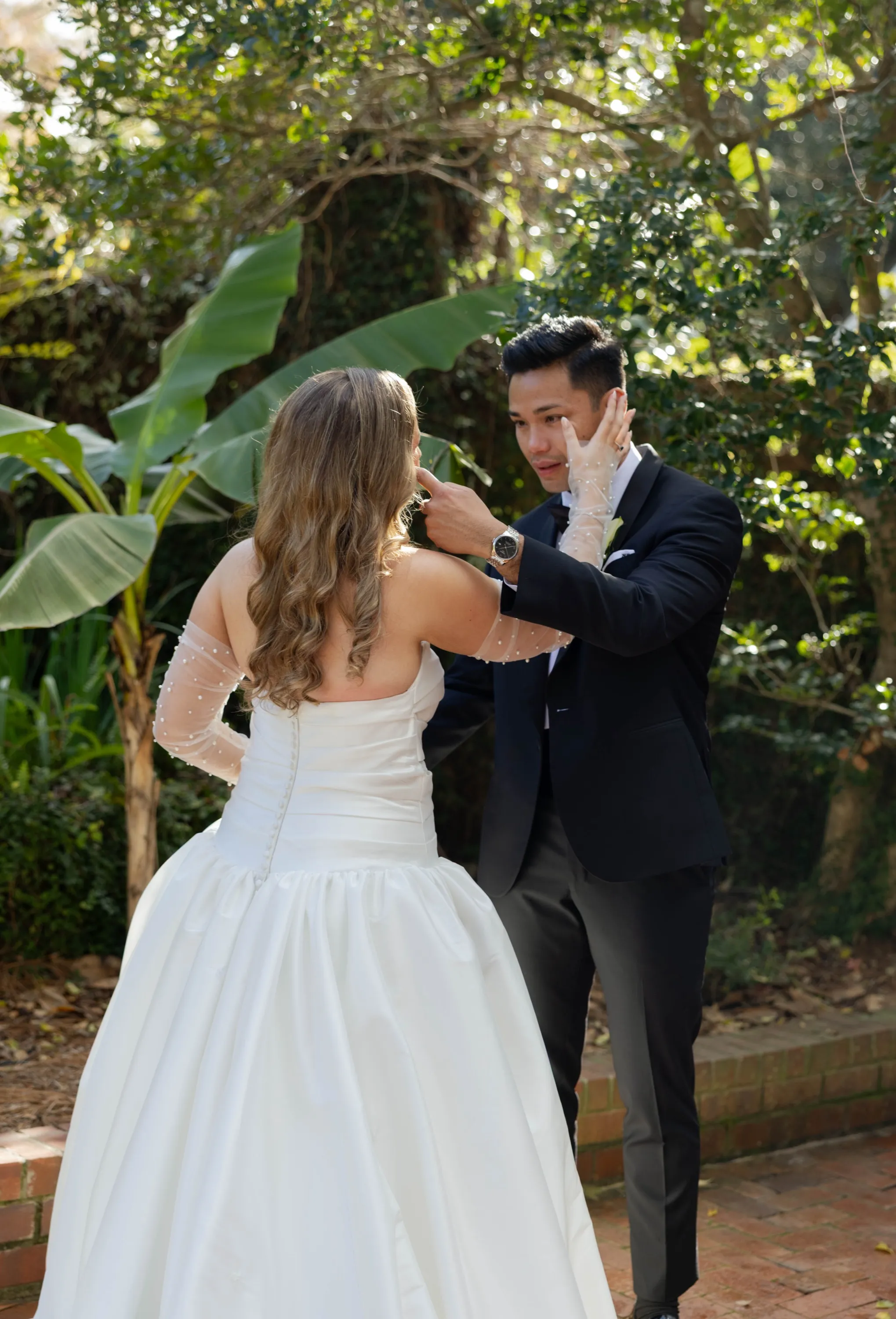 Edgar wipes away a tear at the first look in the garden